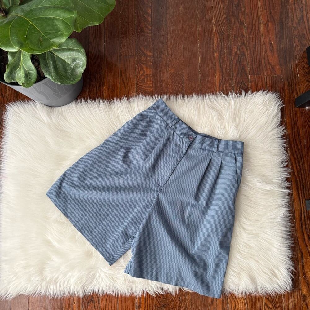 90s Shorts Blue Plaid High Waisted Front Pleated Cottage Core Vibes